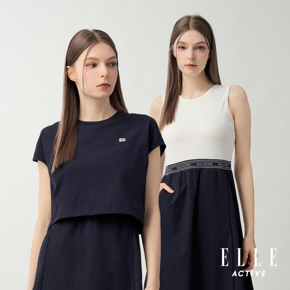 ELLE ACTIVE 女款  兩件式設計下襬抽繩連身洋裝/裙-深藍色(EA26S1W2601#39)