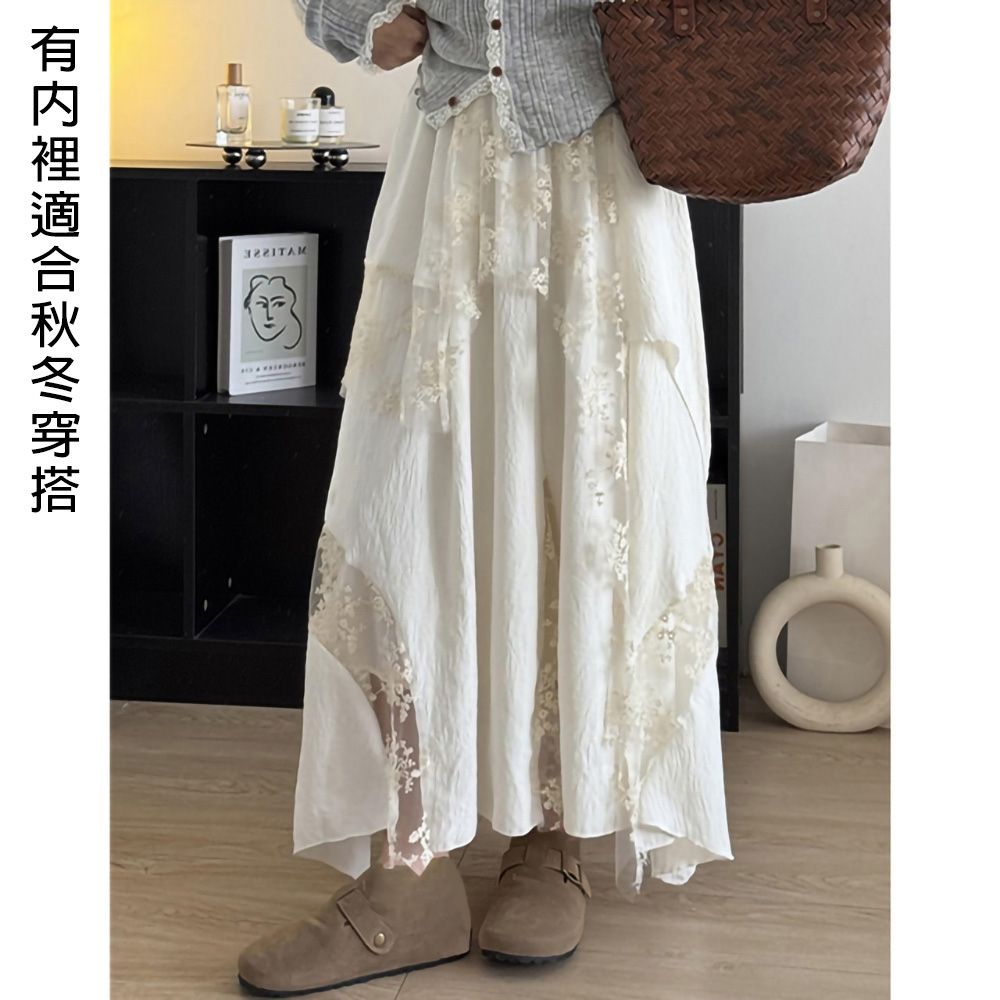 [韓國K.W.]現貨韓國空運完美優雅新款度假超長裙(小香風/韓國製/大擺裙) (杏色)