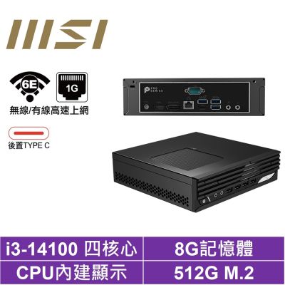 MSI微星 MSI 微星 PRO DP21 i3四核{白鳥座Q78B}迷你電腦(I3-14100/8G/512GB M.2)
