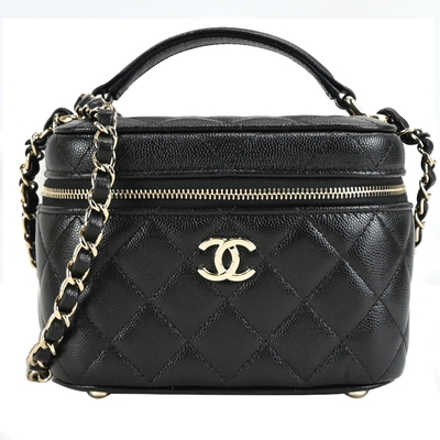 CHANEL香奈兒 CHANEL經典雙C LOGO菱格紋小牛皮化妝/兩用包(黑色)