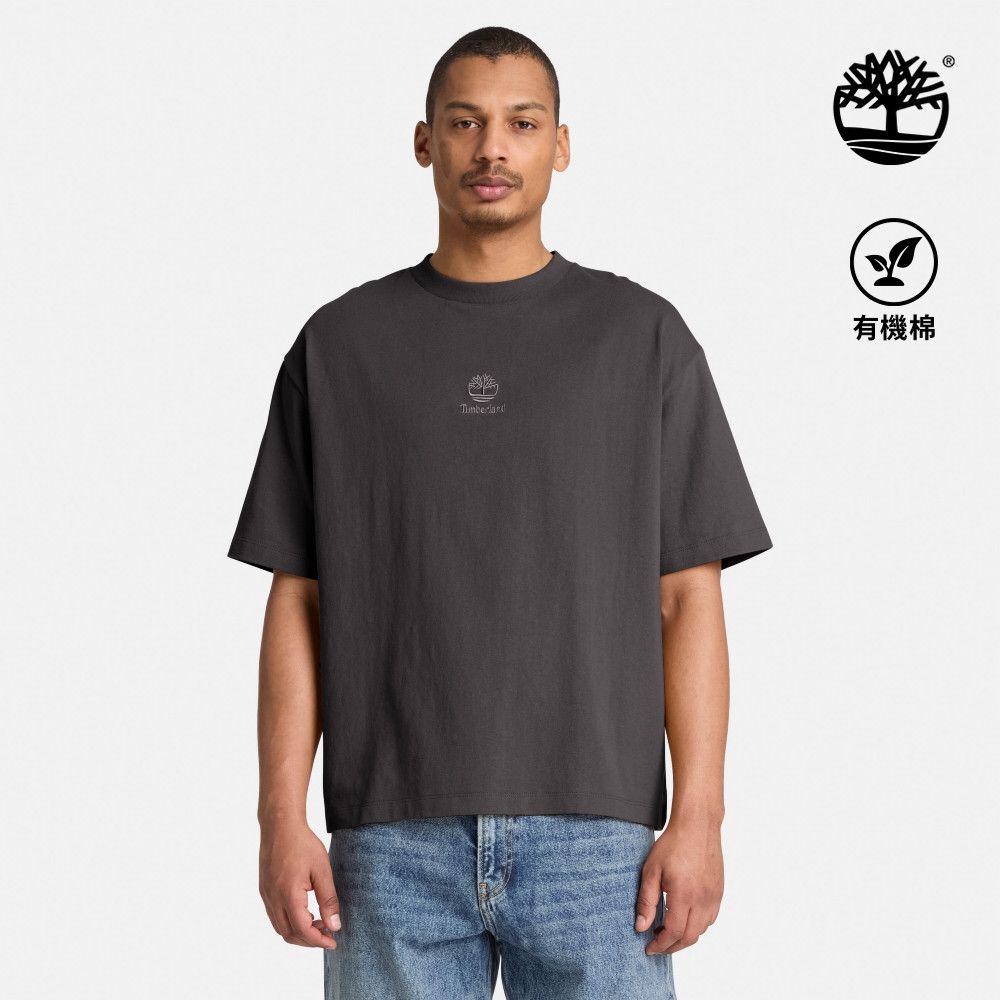 Timberland官方旗艦 男款灰黑色寬版厚磅刺繡LOGO短袖T恤|A2781CN1