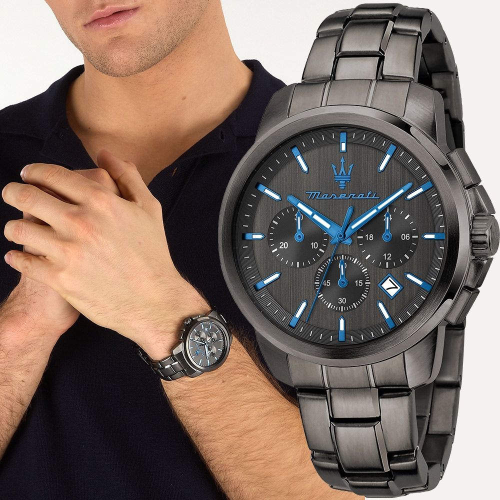 MASERATI 瑪莎拉蒂 Successo Dark Edition 三眼計時手錶 寵爸時刻 送禮推薦-42mm R8873654004