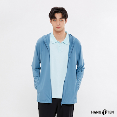 Hang Ten-男裝-冰沙針織防曬連帽外套-粉綠