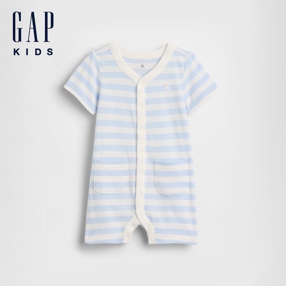 【GAP】嬰幼童包屁衣【多款任選】 (嬰兒布萊納小熊連身短褲-寧靜藍)