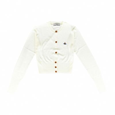 Vivienne Westwood經典ORB土星刺繡羊毛絲質Bea短版針織開襟外套(女/奶油白)