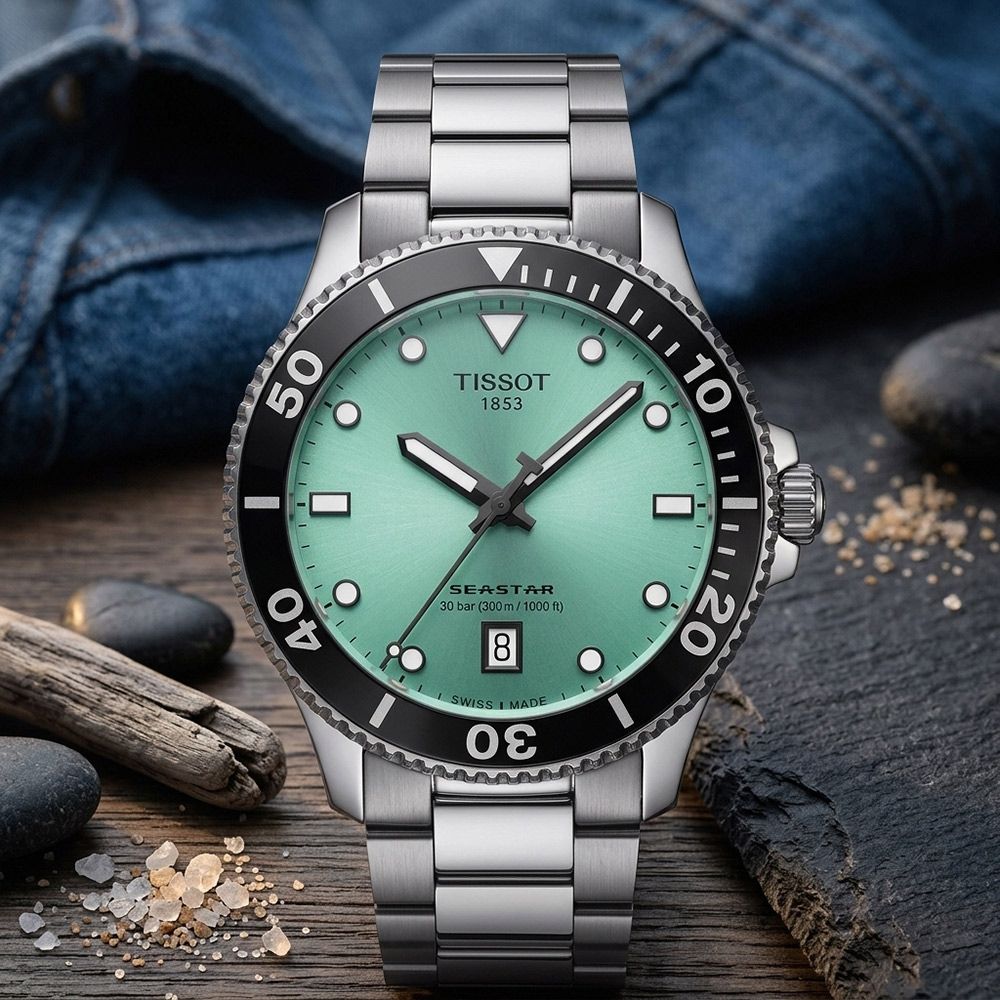 TISSOT 天梭 官方授權 Seastar 1000 T120.410.11.091.00 海洋之星300米潛水錶 開學購物季 送禮首選-綠松石色/40mm T1204101109100