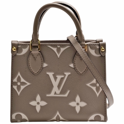 LOUIS VUITTON路易威登 LV M47054經典OnTheGo BB Monogram雙色Empreinte皮革手提/斜背包(迷你-奶油/斑鳩灰色)