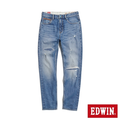 EDWIN 男裝 BLUE TRIP系列 補丁修身直筒牛仔褲-石洗藍