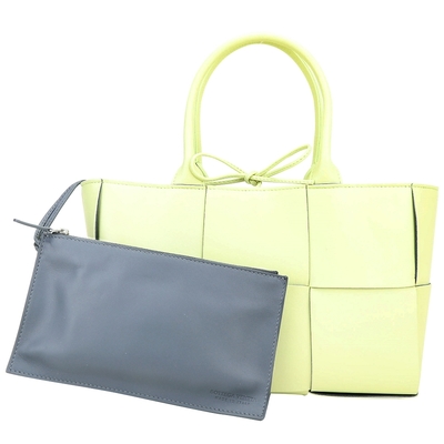 BOTTEGA VENETA 寶緹嘉 BV Arco 小款 寬編織小羊皮托特包(附萬用包/黃綠色)