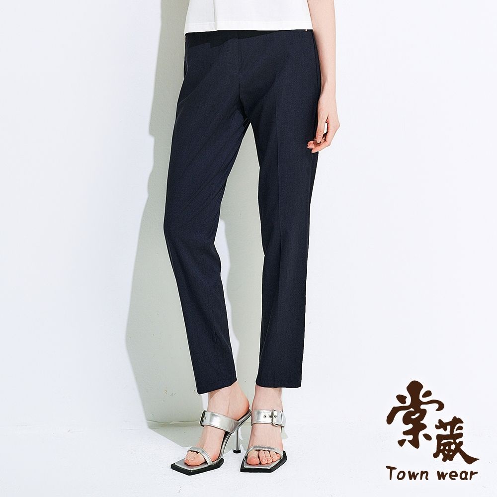 【TOWNWEAR棠葳】休閒涼感口袋九分褲 2色（中大尺碼/女下身/女下著/素色/口袋/休閒/百搭/腰頭彈性） (藍色系)