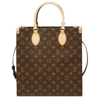 LOUIS VUITTON路易威登 LV M45848  SAC PLAT花紋LOGO Monogram帆布手提斜背托特包(PM/咖啡)