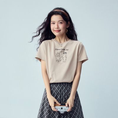 GIORDANO 女裝純棉萌寵印花圓領短袖T恤【多色任選】