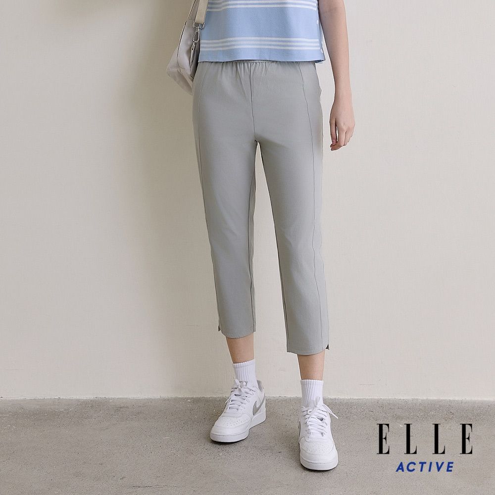 ELLE ACTIVE 女款 鬆緊腰頭修身直筒七分休閒褲-灰色(EA26S1W3402#93)