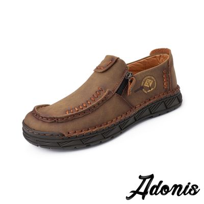 Adonis 真皮休閒鞋 樂福鞋/真皮質感牛皮手工縫線設計休閒樂福鞋 棕