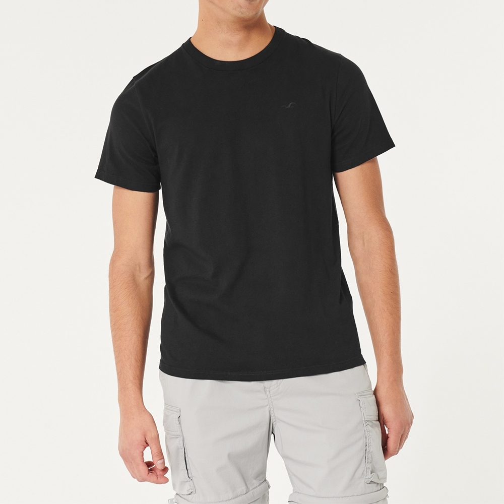 Hollister 海鷗 熱銷刺繡海鷗素面短袖T恤-黑色
