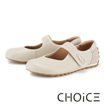 CHOiCE 牛皮拼接牛反絨魔鬼氈瑪莉珍休閒鞋 米色