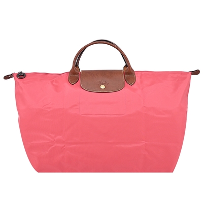 LONGCHAMP LE PLIAGE系列短把再生尼龍摺疊水餃旅行袋(大/石榴紅)