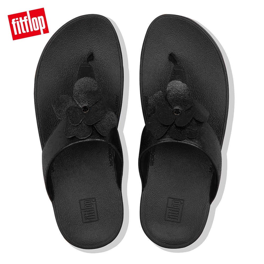 FitFlop LOTTIE CORSAGE SUEDE TOE-THONGS 麂皮花朵夾腳涼鞋-女(靓黑色