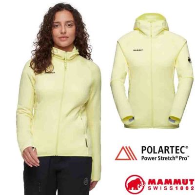 【MAMMUT 長毛象】女 Aconcagua 輕量透氣耐磨保暖刷毛連帽外套.夾克.大衣/Polartec Power Stretch Pro/ 1014-04442-1313 苔蘚黃