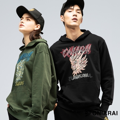 鬼洗 BLUE WAY –男女款  潮流線條大鬼頭連帽長TEE(黑)/網路獨家