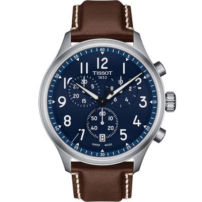 TISSOT 天梭 官方授權 Chrono XL韻馳系列經典計時腕錶(T1166171604200)45mm/藍 畢業禮物首選