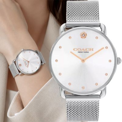 COACH Elliot 經典山茶花米蘭帶女錶 周年慶獻禮 送禮推薦-銀/36mm CO14504207