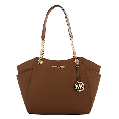 MICHAEL KORS 大MK吊飾防刮金鍊帶肩背托特包(深駝色)
