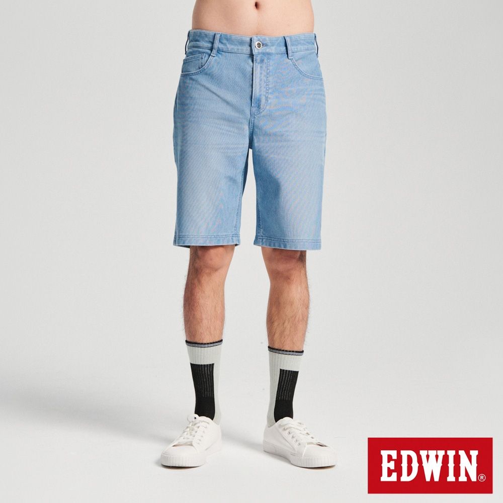 EDWIN 男裝 JERSEYS 冰河玉中腰寬丹寧迦績短褲-漂淺藍