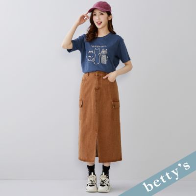 betty’s貝蒂思　前開衩口袋牛仔長裙(咖啡)