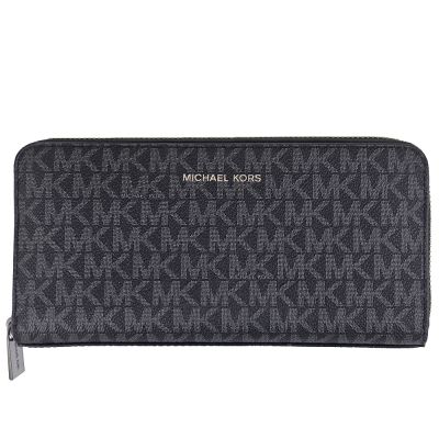 MICHAEL KORS Jet Set 黑色MK花紋防水布拉鍊長夾
