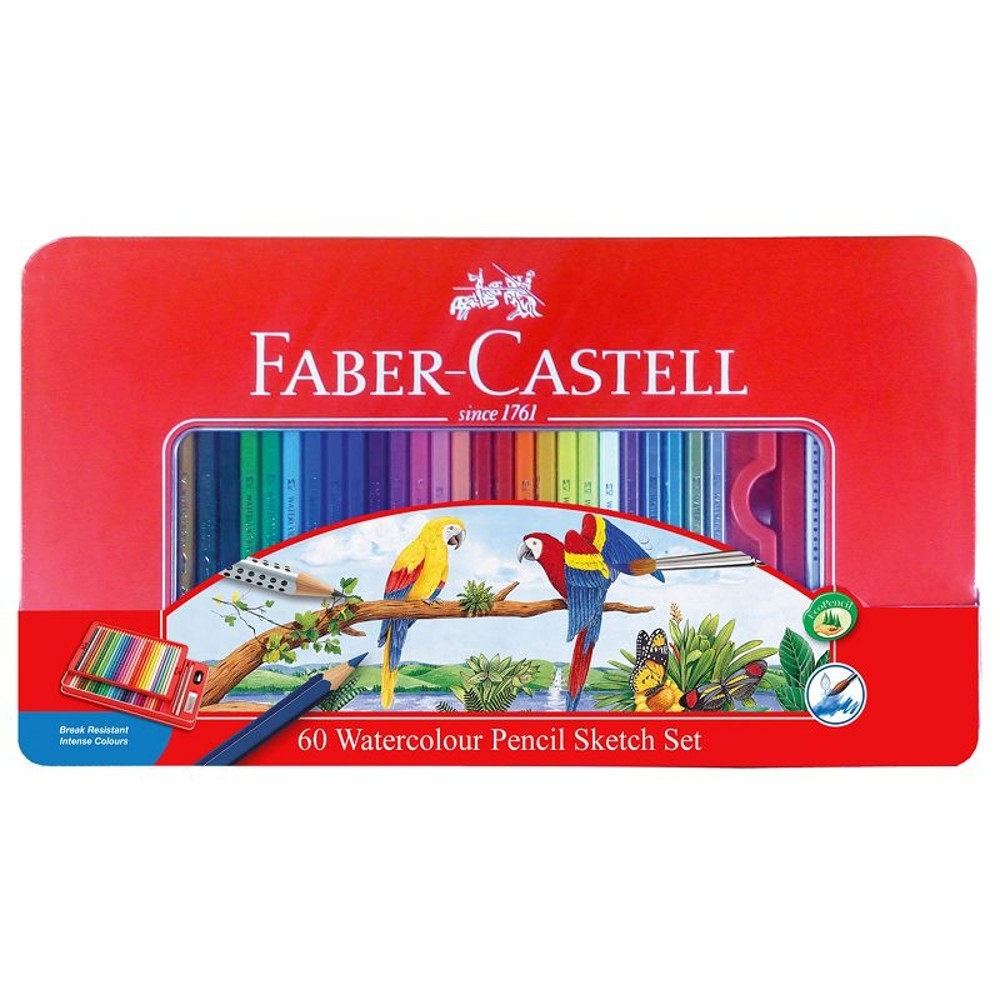 FABER-CASTELL 輝柏水性彩色鉛筆水彩色鉛筆附水彩筆鐵盒60色/盒115965