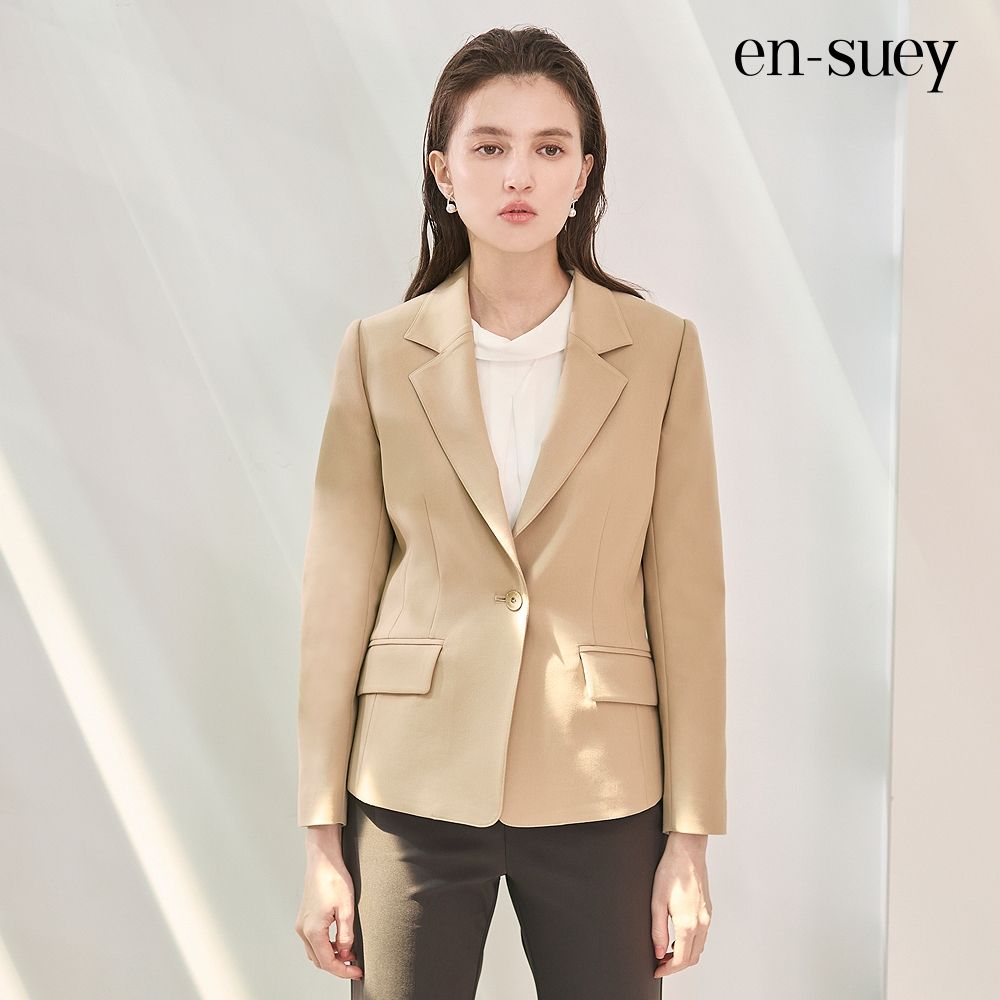 【en-suey 銀穗】氣質翻領西裝外套 (卡色)