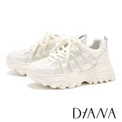 DIANA奢華排鑽裝飾異材質拼接老爹鞋 白色