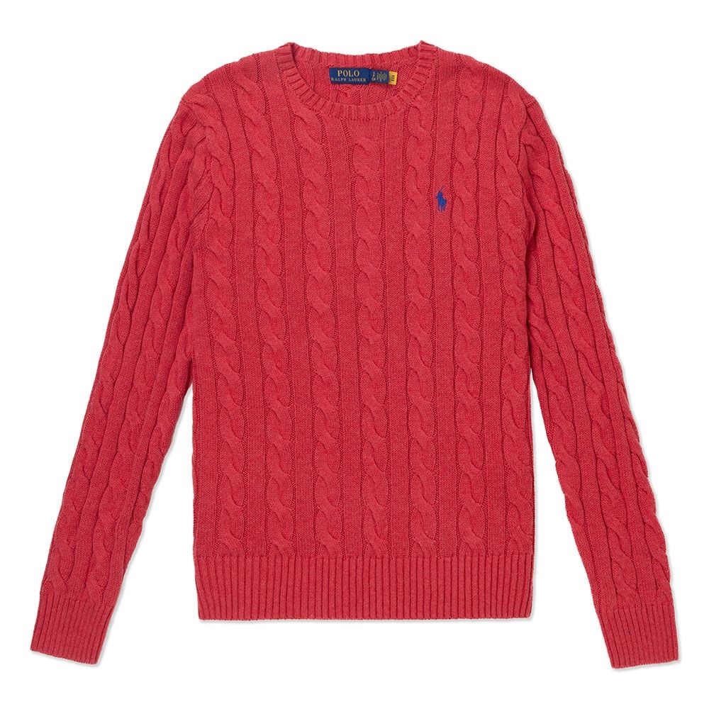 Polo Ralph Lauren RL 熱銷刺繡小馬麻花毛衣-玫瑰紅色