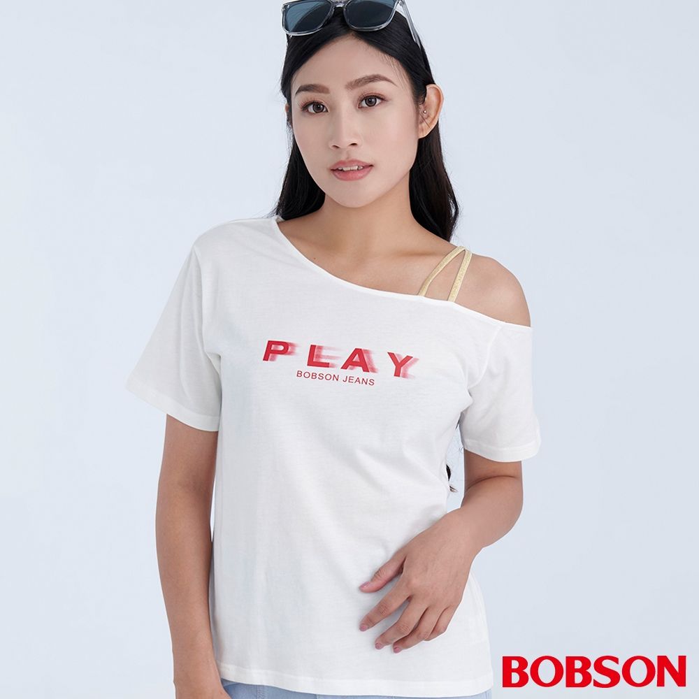BOBSON 女款不對稱織帶上衣(71089-80)