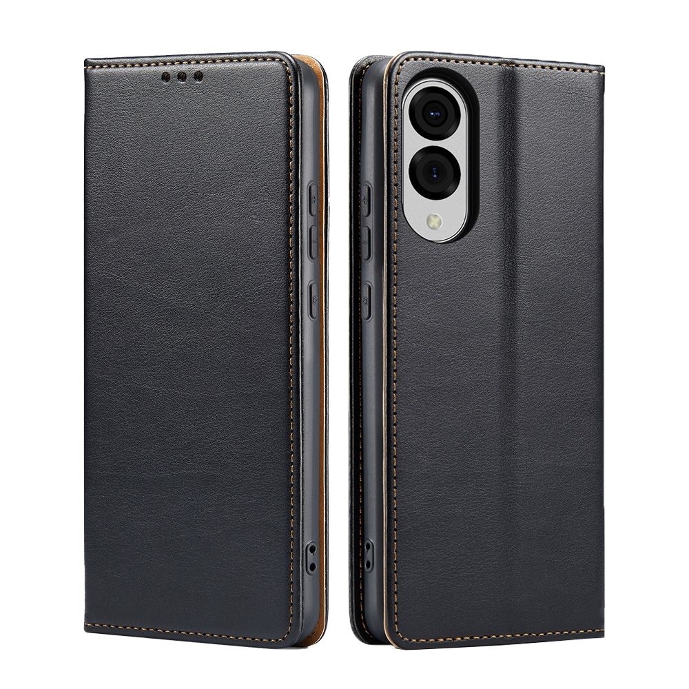 Fierre Shann 真皮紋 Samsung S25 Edge (6.7吋) 錢包支架款 磁吸側掀 手工PU皮套保護殼