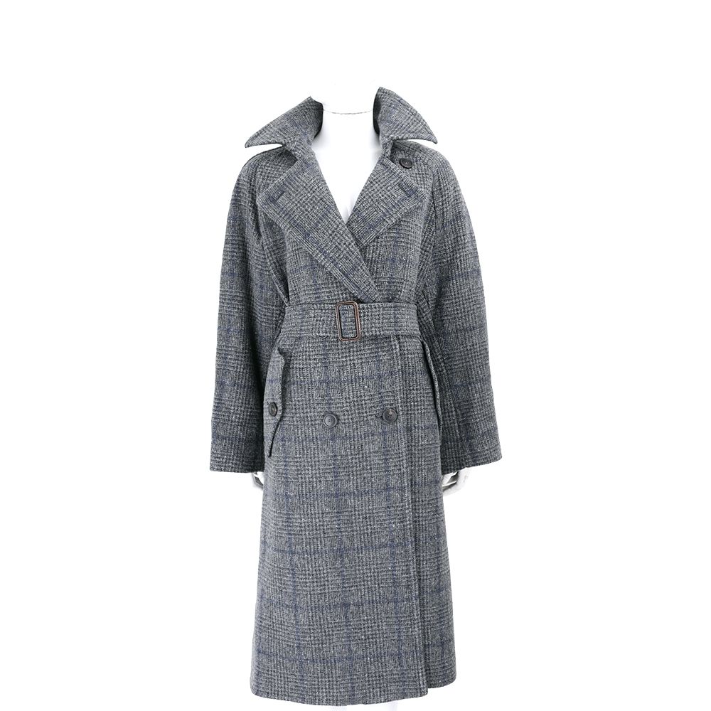 Max Mara-WEEKEND SESTRI 威爾斯格紋 深灰風衣式長版羊毛外套 大衣