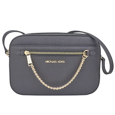 MICHAEL KORS Jet Set 黑色防刮皮革金鍊方形斜背包