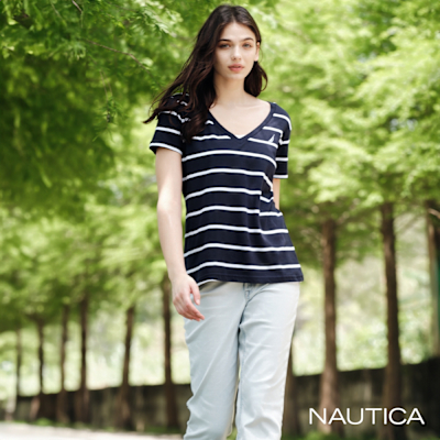 Nautica細條紋V領短T