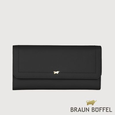 【BRAUN BUFFEL 德國小金牛】台灣總代理 婕娜 14卡兩折長夾-黑色/BF2005-621-BK