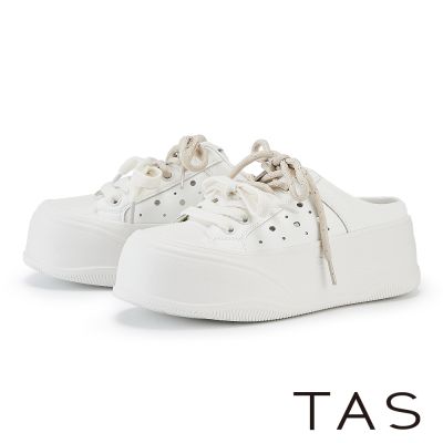 TAS 撞色綁帶厚底休閒穆勒鞋 米白