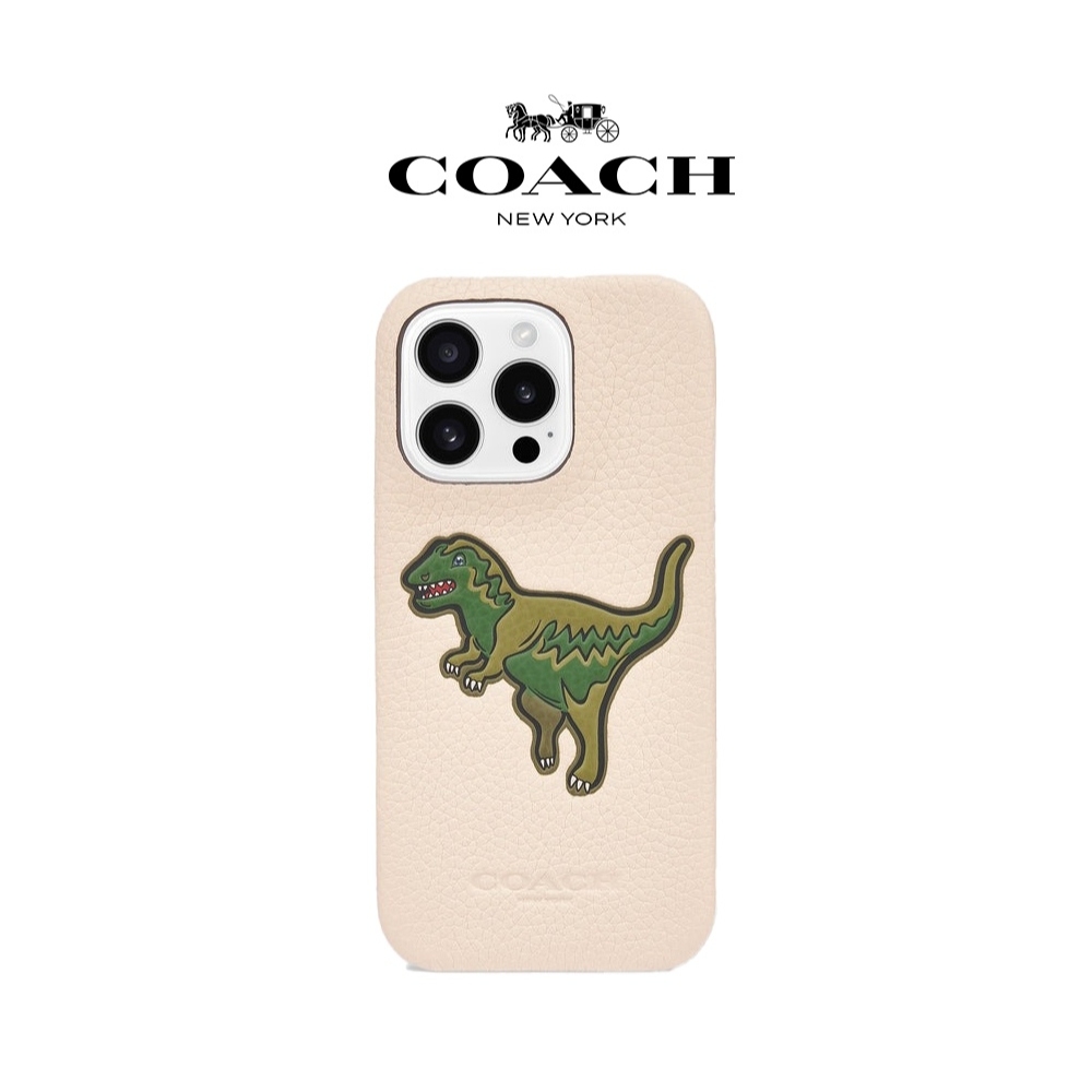 【COACH】 iPhone 16 系列 精品真皮手機殼 白色小恐龍