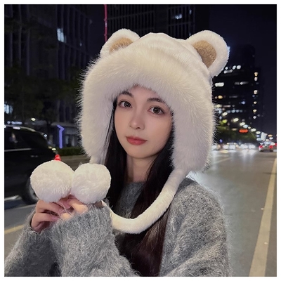 梨花HaNA 可愛冬天不會冷．小熊熊耳朵雷鋒護耳毛帽