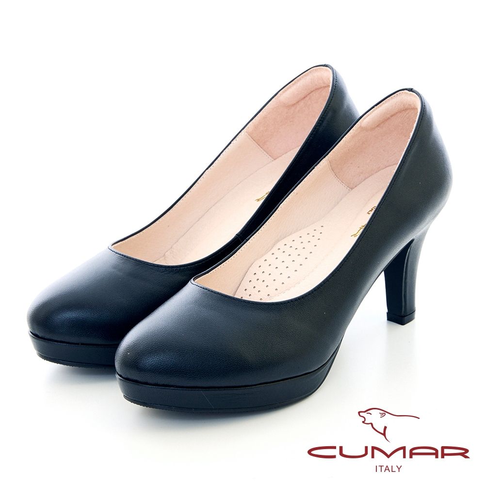 【CUMAR】羊皮素雅防水台高跟鞋-黑色
