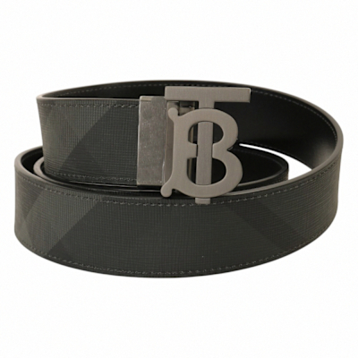 BURBERRY 金屬霧黑B LOGO 斜紋皮革男皮帶(黑)105cm