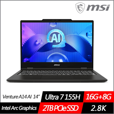 MSI微星 Venture 14 AI A1MG-004TW 14吋商務筆電 Ultra 7 155H/16G+8G/2TB PCIe SSD/Win11/特仕版)