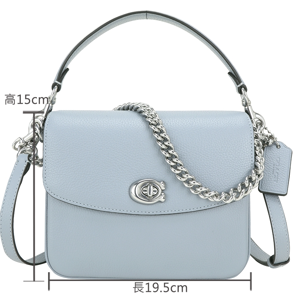 COACH Cassie 19 鵝卵石紋牛皮旋釦手提/斜背包(藍色) 兩用包/手提包