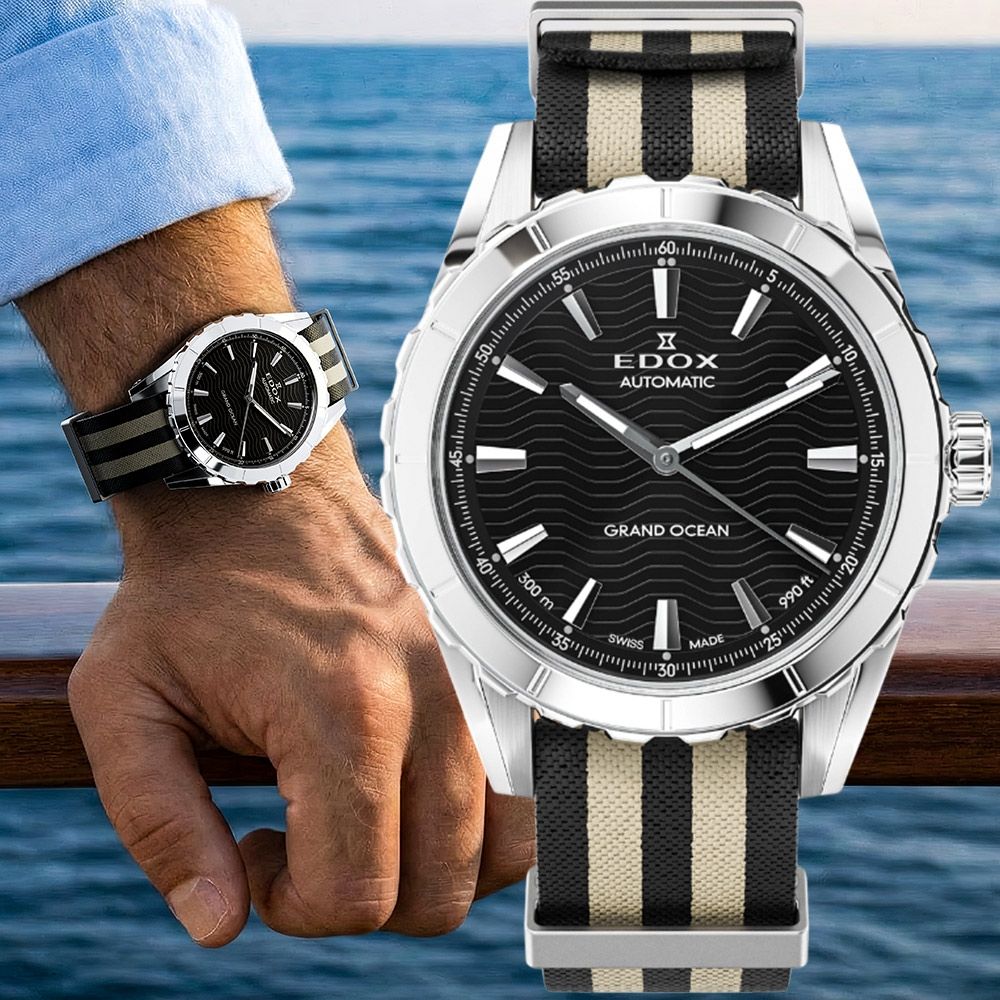 EDOX Grand Ocean 300米潛水機械錶 周年慶獻禮 送禮推薦-40mm E80140.3NAGN.NIN