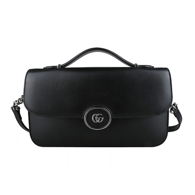 GUCCI 古馳  Petite GG雙G標誌LOGO皮革小型手提肩背包(黑)