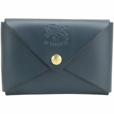 IL BISONTE 義大利品牌 野牛烙印信封式牛皮卡片夾/零錢包(深藍)